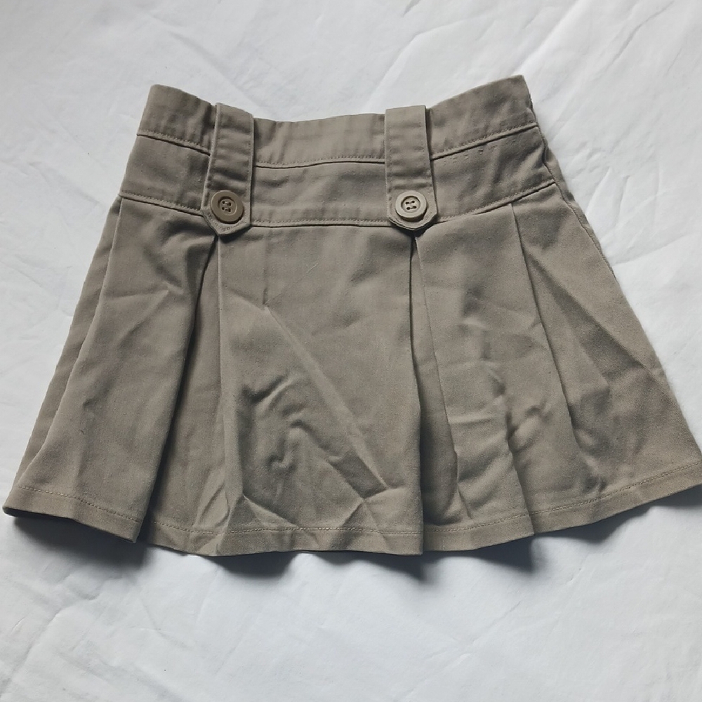 Tan Pleated Mini Skirt with Button Details